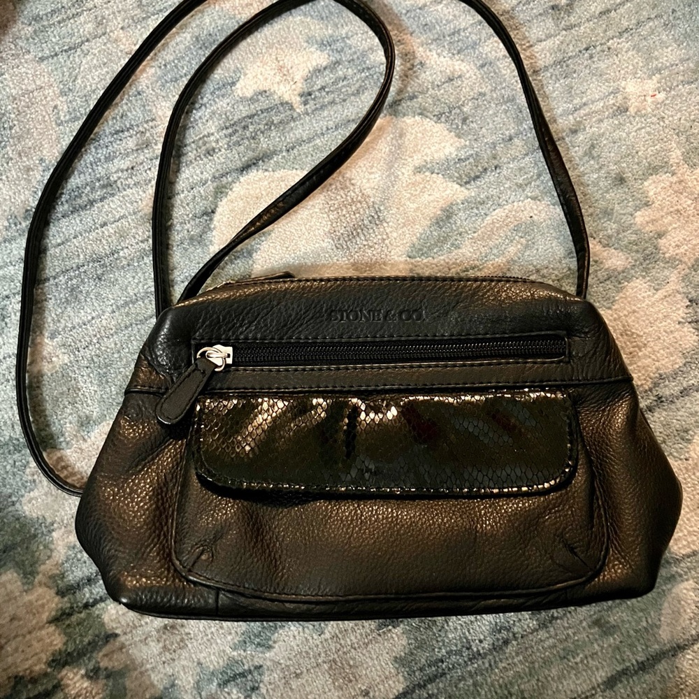Stone & Co. Black Leather Textured Crossbody Bag